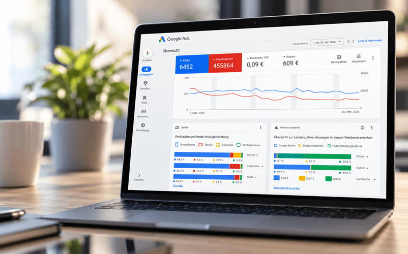 Laptop mit Google Ads Dashboard